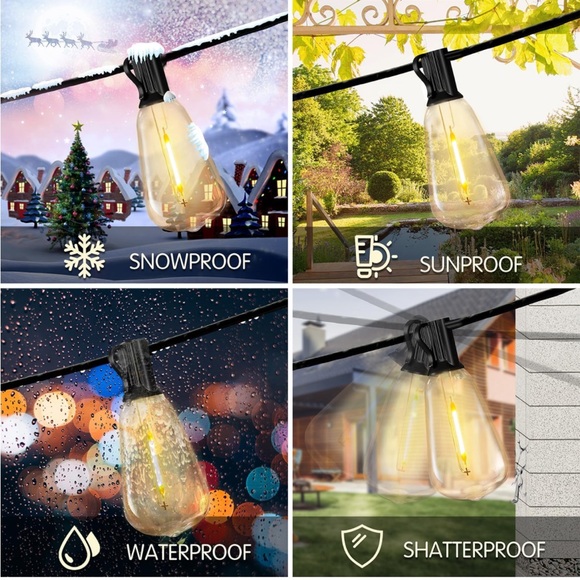 50ft Patio String Lights Globe LED Outdoor Edison Vintage Bulbs, Waterproof - Picture 3 of 10
